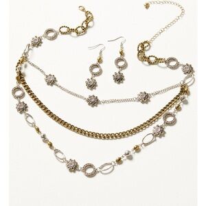Shyanne Women's Champagne Chateau Jasper Multilayered Necklace & Earrings Set